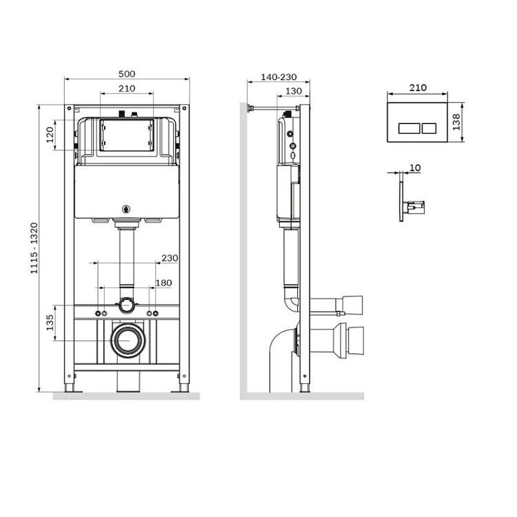 Инсталляция для подвесного унитаза AM.PM Pro I012704.9031 с пневматической клавишей, никель матовый